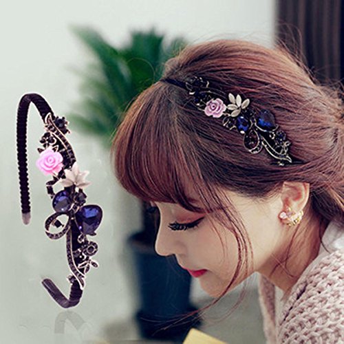 Simsly Crystal Headband with Flower Beaded Metal Hard Headpiece for Women and Girls (Color A) (Type 1)