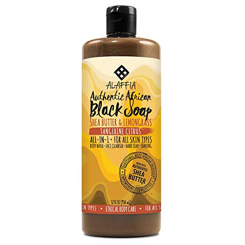 Alaffia - Authentic African Black Soap, All-in-One Body Wash, Shampoo, and Shaving Soap, All Skin and Hair Types, Fair Trade, No Parabens, Non-GMO, No SLS, Tangerine Citrus, 32 Ounces (FFP)