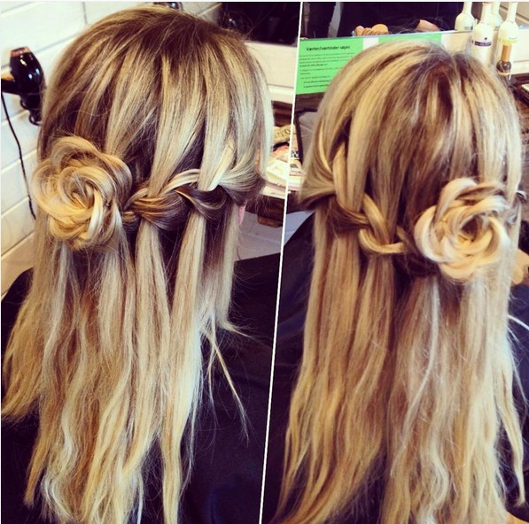 Waterfall-braid with rose-bun