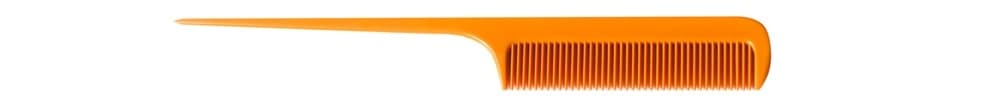 An orange plastic rat tail comb.