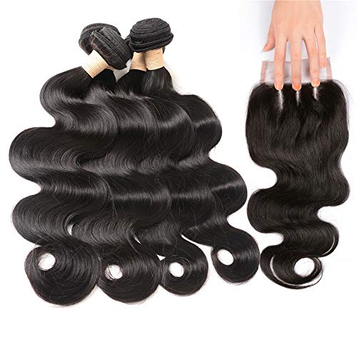 Brazilian Virgin Hair 20 22 22 24+18 4 Bundles Body Wave With Three Part Lace Closure 100% Unprocessed Human Hair Bundles Weave Hair Extensions Double Strong Weft