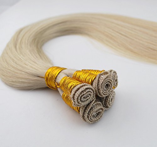 Hand Tied Remy Human Hair Weft White Blonde #60 Silky Straight 22inch 100gm 6a Grade