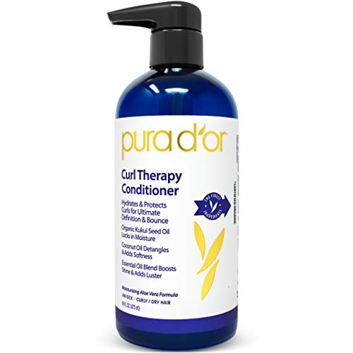 PURA D'OR Curl Therapy Conditioner for Curly, Wavy or Frizzy Hair, Improves Shine, Definition & Bounce, Gentle Sulfate Free Formula Infused with Natural & Organic Ingredients for Men & Women, 16 Fl Oz