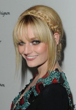 Lydia Hearst Cute Polished Braided Updo with Bangs