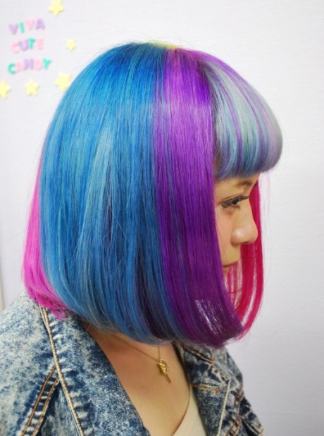 Right Side View of Short Rainbow Bob Hairstyle