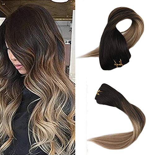 Human Hair Clip Ins Full Shine Clip In Hair Extensions Double Wefted Hair 20 Inch Clip In Natural Hair Full Head Color 2 Brown Fading To 6 and 18 Ash Blonde Balayage Extensions 7 Pcs [Only 50 Grams]