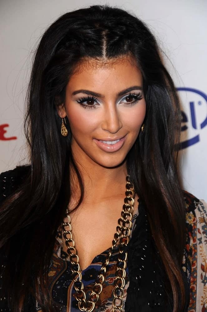 Kim Kardashian styled her long highlighted tresses with double french braid at the 'Rock The Vote' in Esquire House, Hollywood, CA held on September 25, 2008.