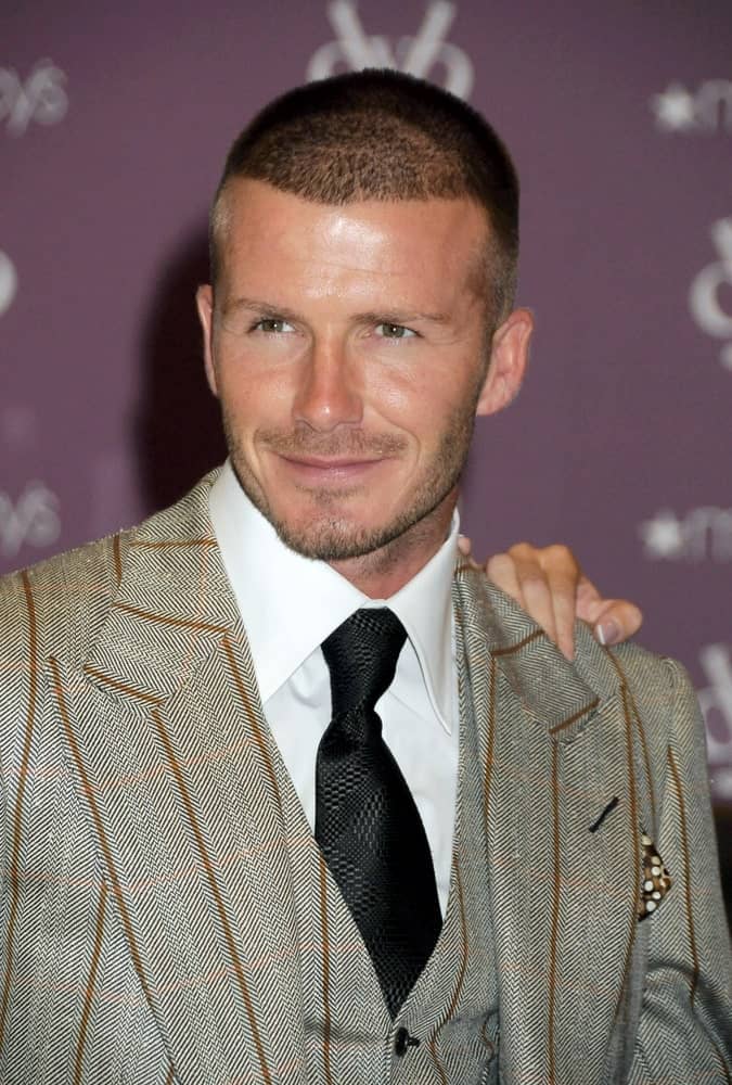 On September 26, 2008, David Beckham exhibited his short hair with a buzz cut during the in-store appearance for Exclusive Launch of Beckham Signature Fragrance at Macy's Herald Square, New York.