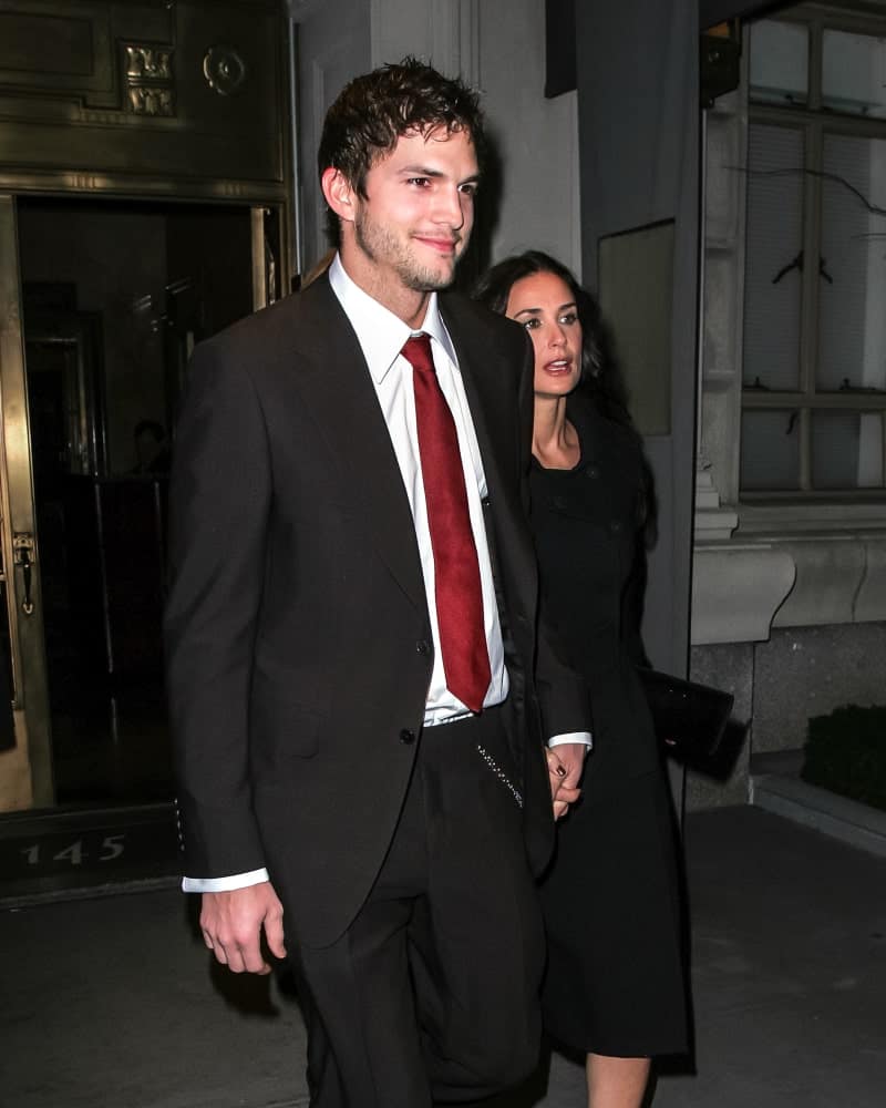 Demi Moore and Ashton Kutcher were seen at the Gemma Restaurant on February 8, 2008 in New York City. Kutcher's trimmed beard was complemented by his tousled Caesar Hairstyle with an oily finish.