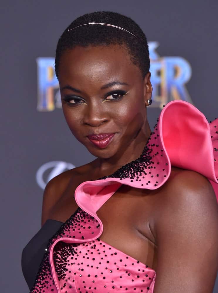 Danai Gurira arrives for the 'Black Panther' World Premiere on January 29, 2018 in Hollywood, CA.