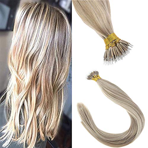 Sunny 18inch Nano Ring Bead Extensions Human Hair 1g/Strand Blonde Highlight Remy Straight Nano Tip Hair Extensions 50g/pack