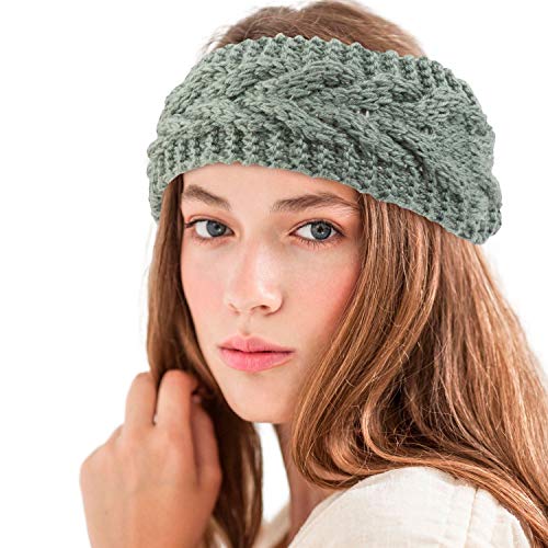 Zodaca Womens Plain Braided Winter Knit Crochet Headband, Warm Knitted Hat Head Wrap Hair Band for Winter/Fall/Autumn, Army Green