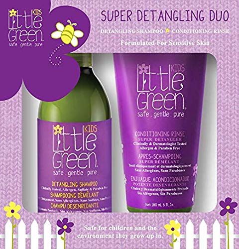 Little Green Super Detangling Duo - Detangling Shampoo and Conditioning Rinse Set - Safe and Non-Toxic - Hypoallergenic - Paraben Free - Clinically & Dermatologically Tested - Kids Detangler Products