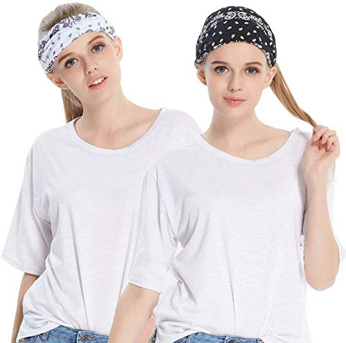 QING Headbands for Women Sweat Wicking Scarf Bandana Elastic Workout Headband Wrap Pack of 6