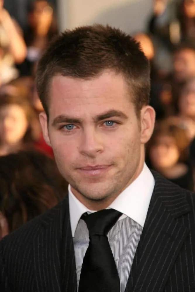 Chris Pine was ruggedly handsome with a classy quality in his pin-striped suit and short fade crewcut during the 2009 premiere of the film "Star Trek" in Los Angeles.