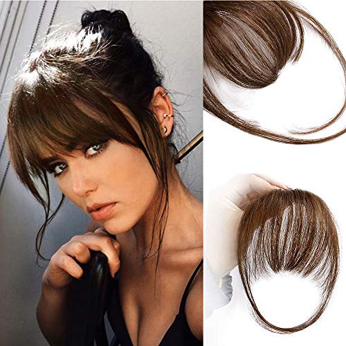 AISI QUEENS Clip in Bangs Real Human Hair Medium Brown Bangs One Piece Clip in Fringe Hair Extensions for Women