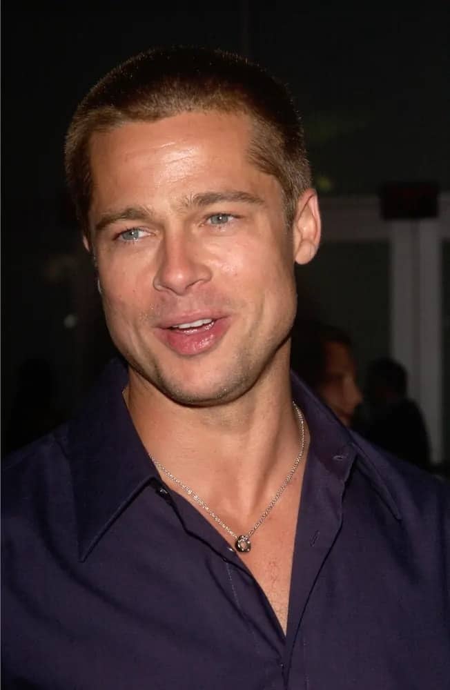 Brad Pitt looked so manly and rugged with his buzz cut that brings out the color of his eyes at the Los Angeles premiere of "Criminal" back in August 30, 2004.