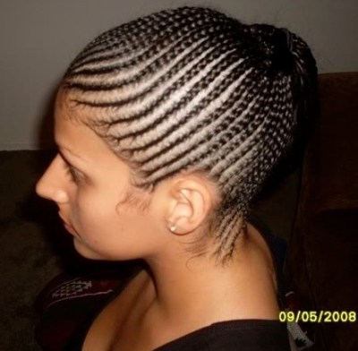 Cornrows braids styles into ponytail