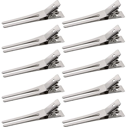 Pangda 50 Packs 1.8 Inches Hairdressing Double Prong Pin Curl Setting Section Hair Clips Metal Alligator Clips Silver Hairpins for Hair Extensions