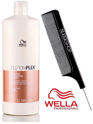 Wella FUSION PLEX Intense Repair Shampoo (with Sleek Steel Pin Tail Comb) (33.8 oz / 1000 ml - Liter)