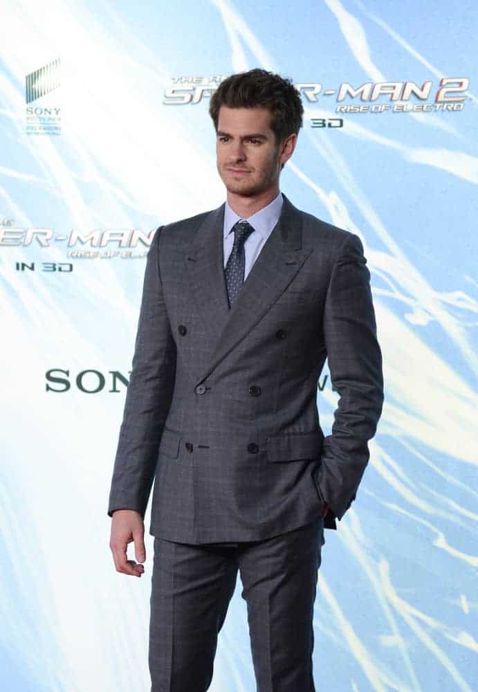 Andrew Garfield looked dapper in a suit along with short brushed up hair with subtle fade during "The Amazing Spider-Man 2" premiere at CineStar, Sony Center, Potsdamer Platz on April 15, 2014 in Berlin, Germany.