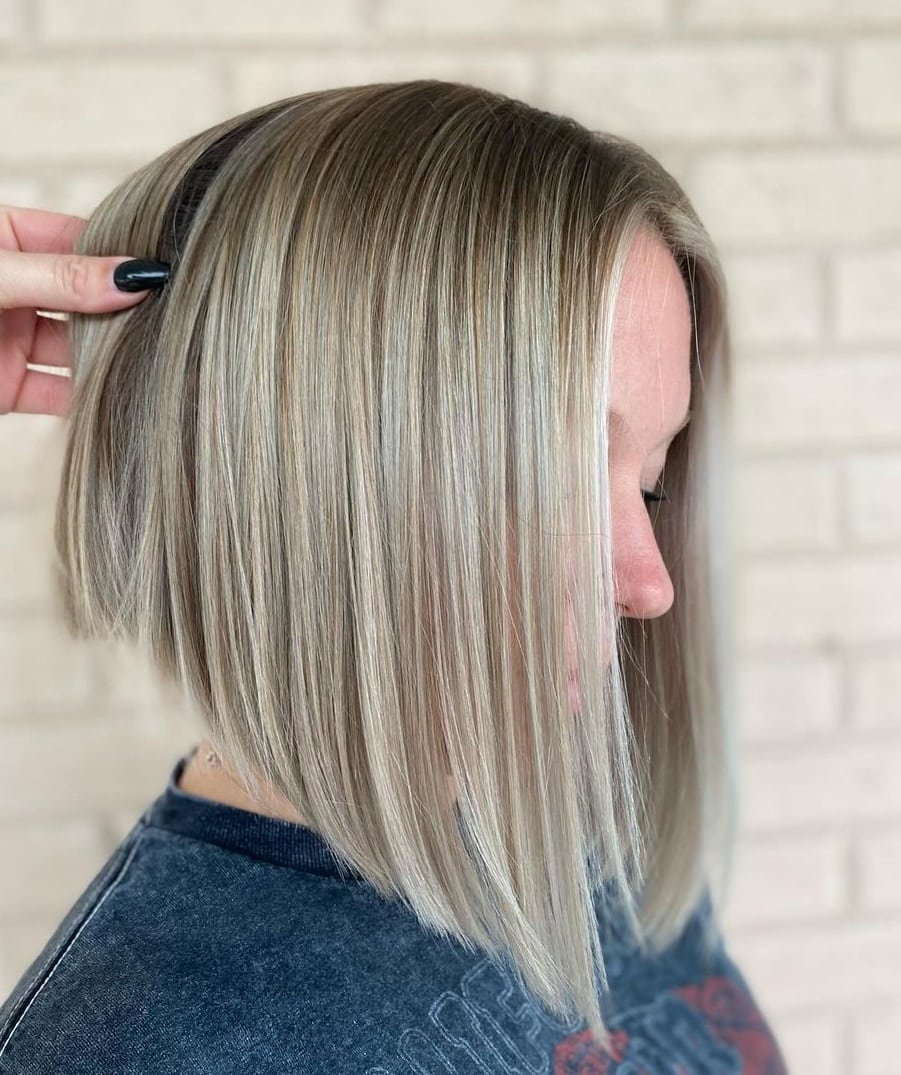 long platinum angled blonde bob