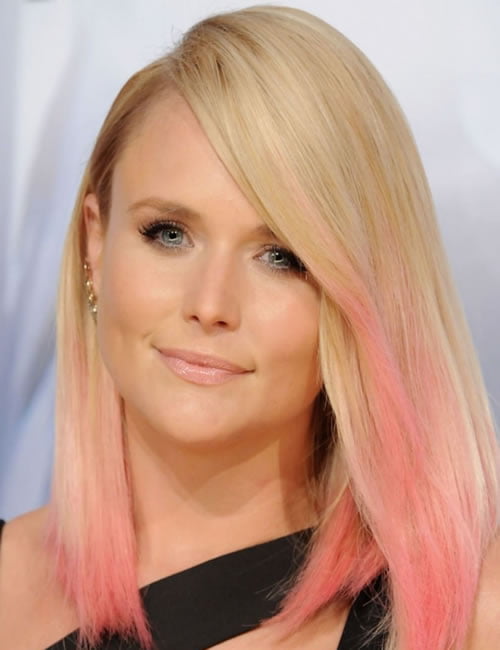 Pink-blonde balayage medium length hairstyle for women