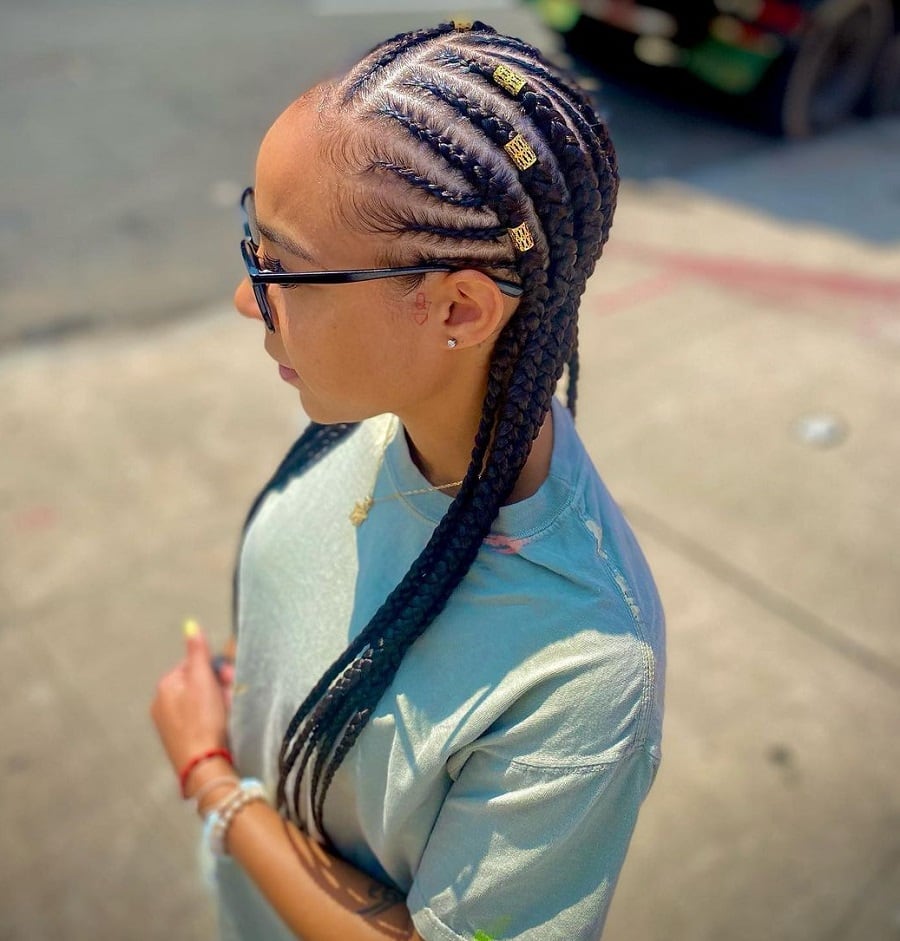 thick cornrow braids with beads