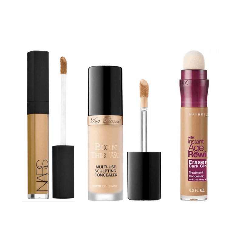 Best concealers - NARS radiant creamy concealer, Too Faced Born This Way, and Maybelline Instant Age Rewind