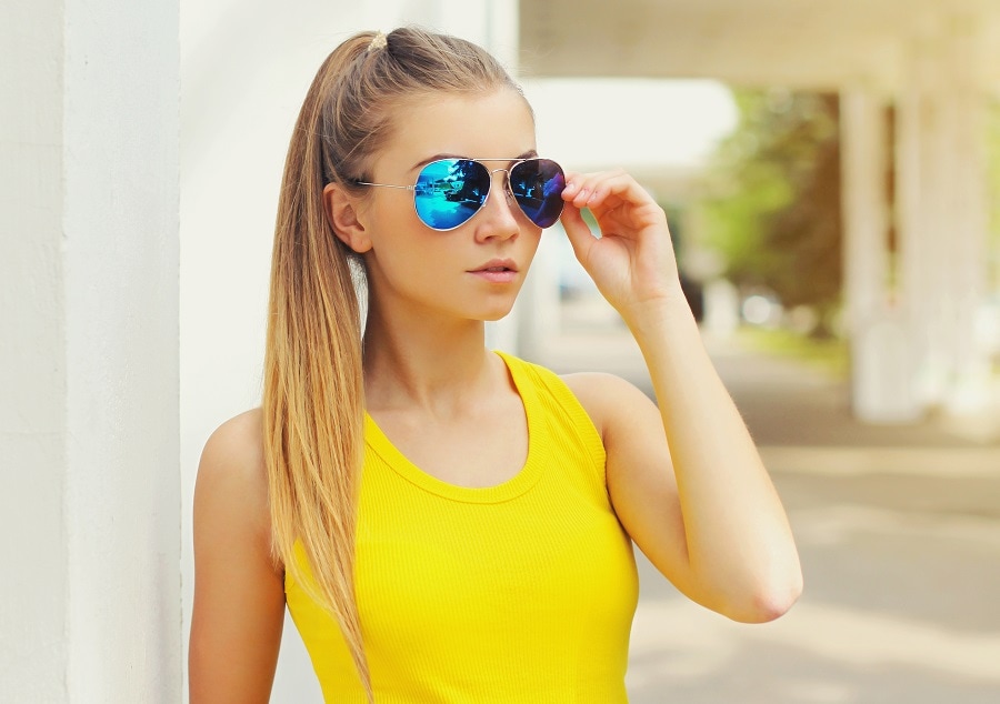 ponytail with honey toned hair