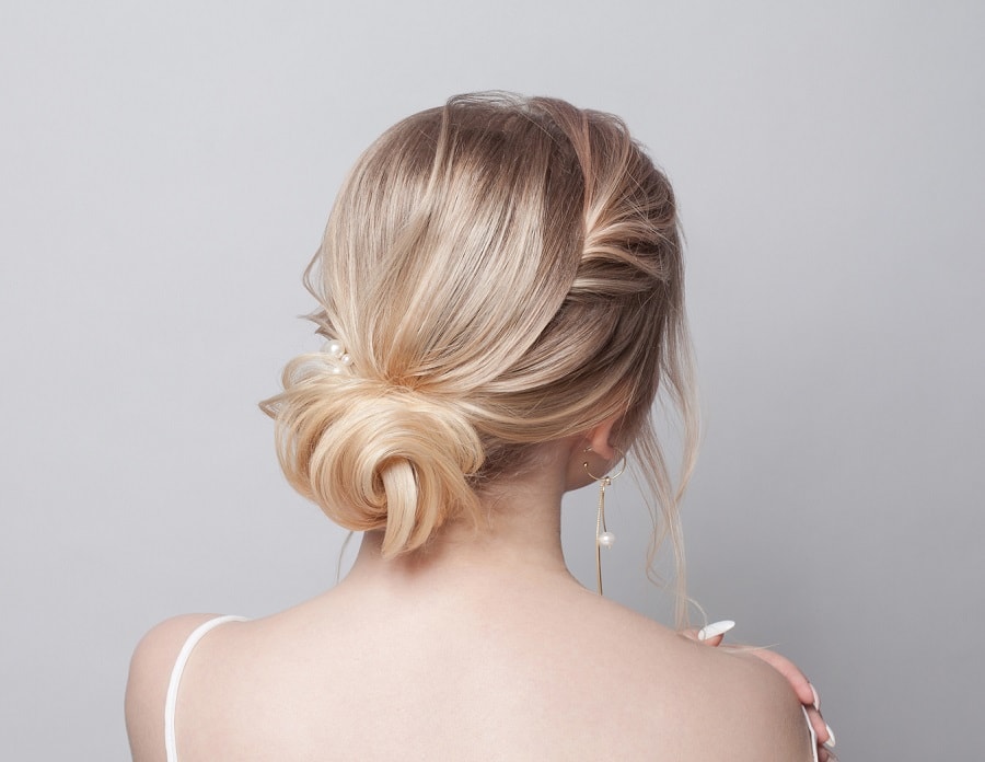 blonde hair with low bun