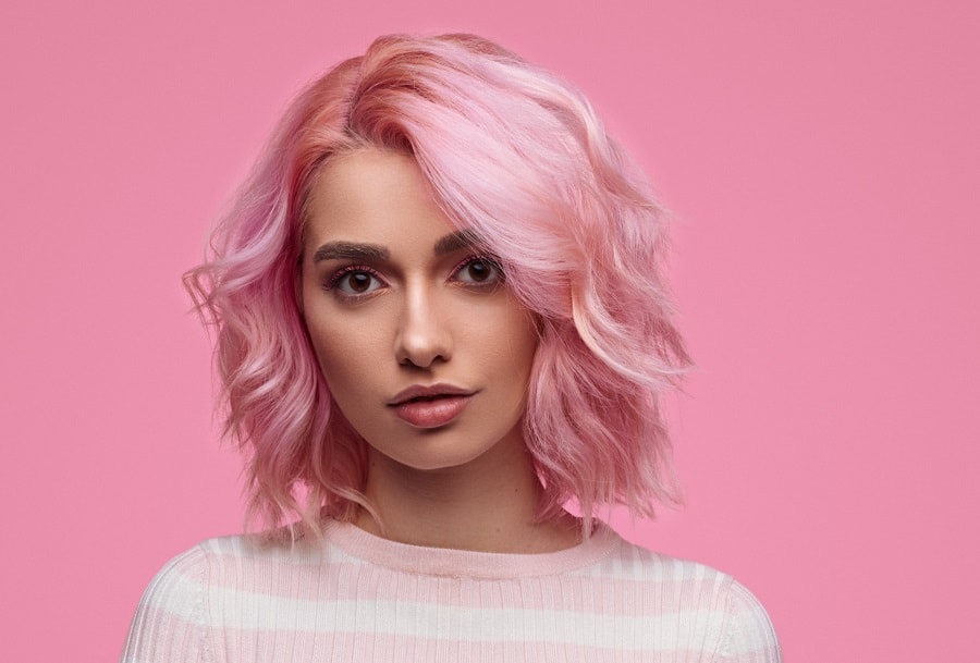 layered medium bob with pink hair