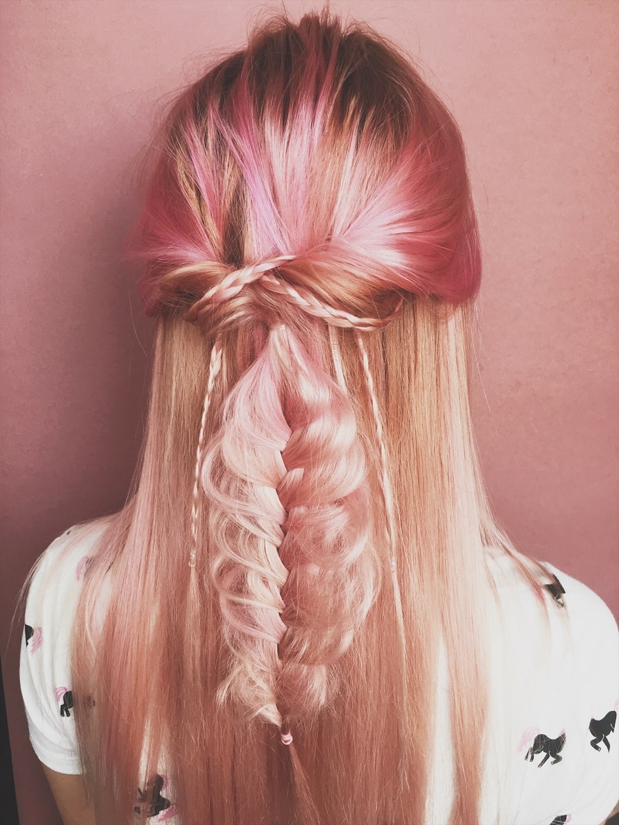 boho braids with pastel pink hair