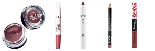 Pantone Marsala drugstore lip and eye products