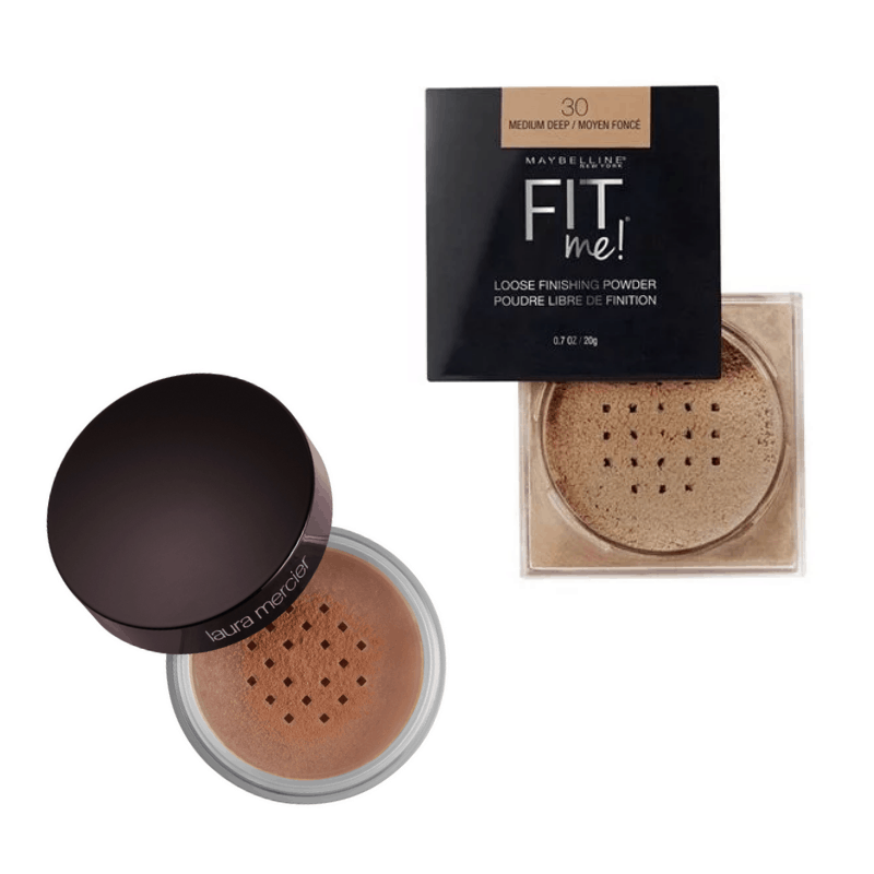 Best face powders for deep skin - Maybelline Fit Me and Laura Mercier in medium deep