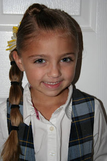 Portrait of young girl modeling "Top-Knot with Banded" Ponytail