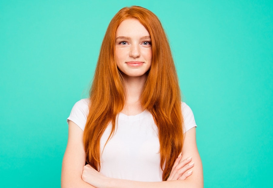 long ginger hairstyle for woman with long face