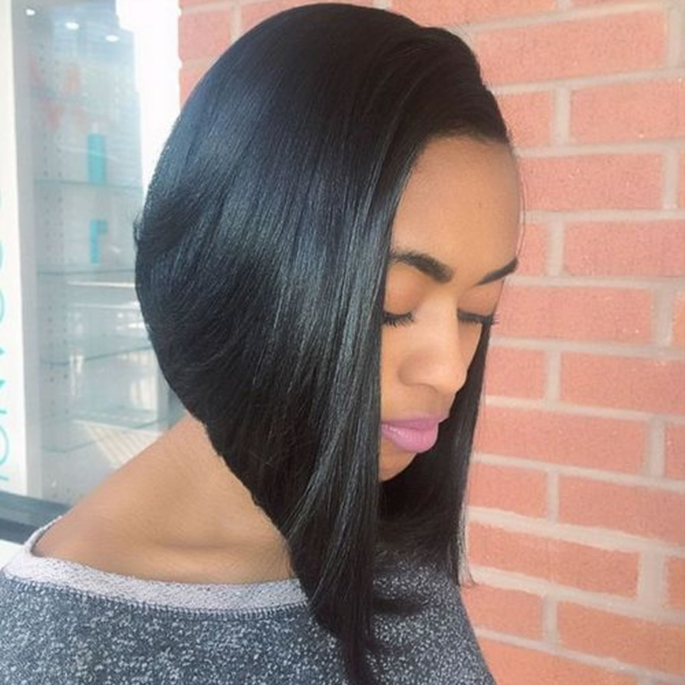 black hair angled bob style