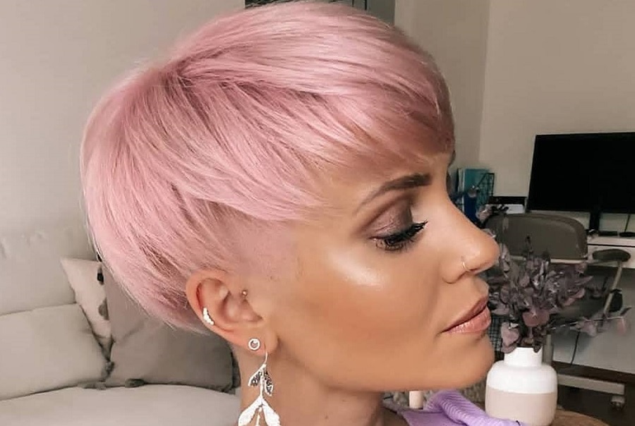 pastel pink bowl haircut