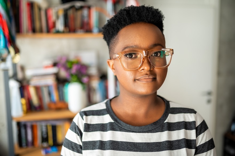 young black woman with short afro hair