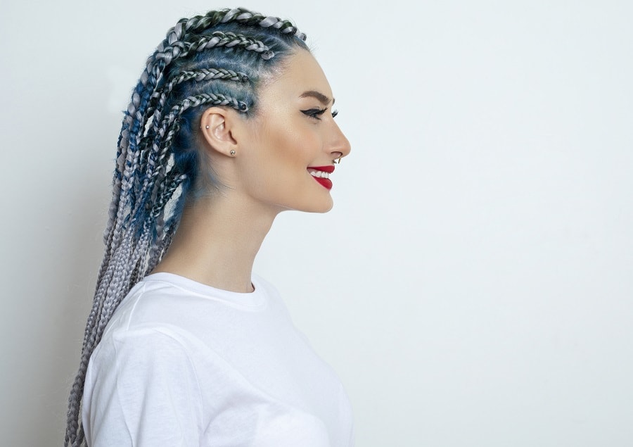 cornrow braids with grey highlights