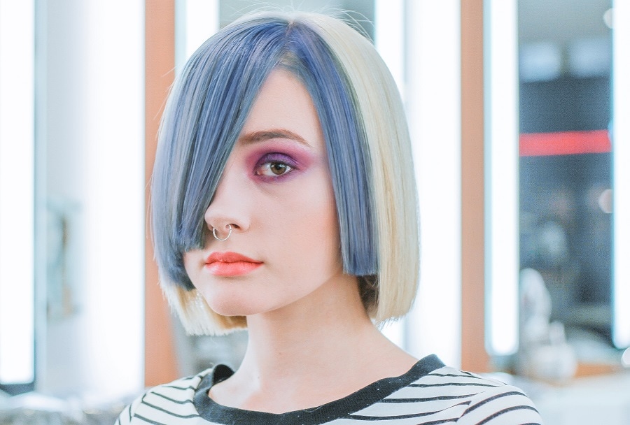 two tone asymmetrical bob haircut 