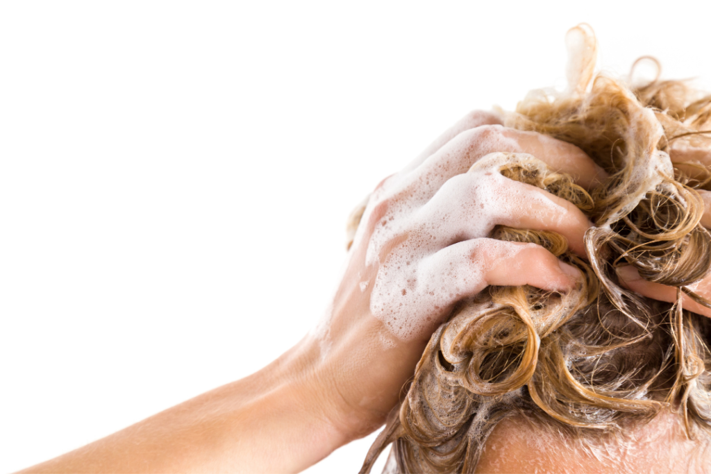 Woman shampooing her hair