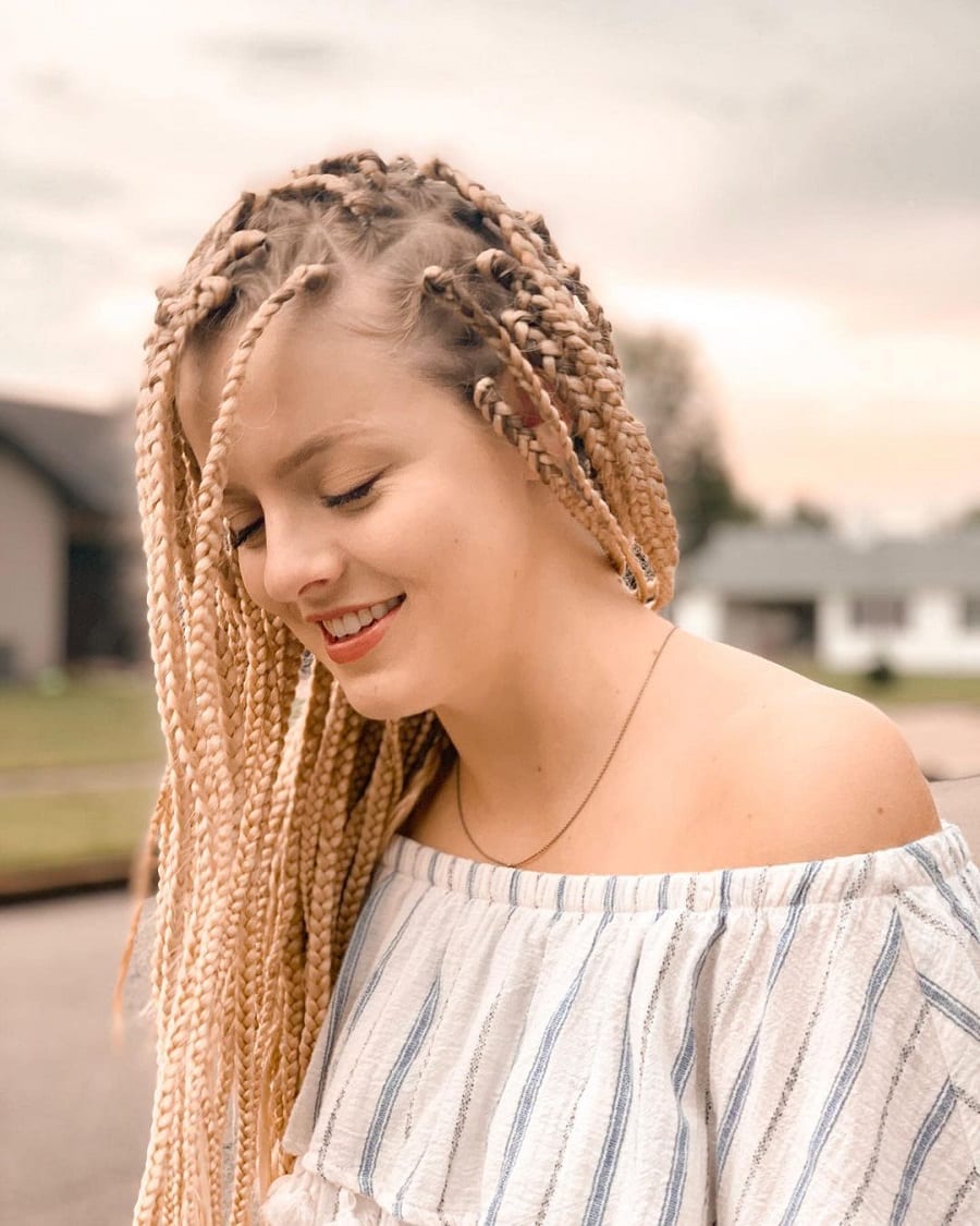 knotless box braids with long blonde hair