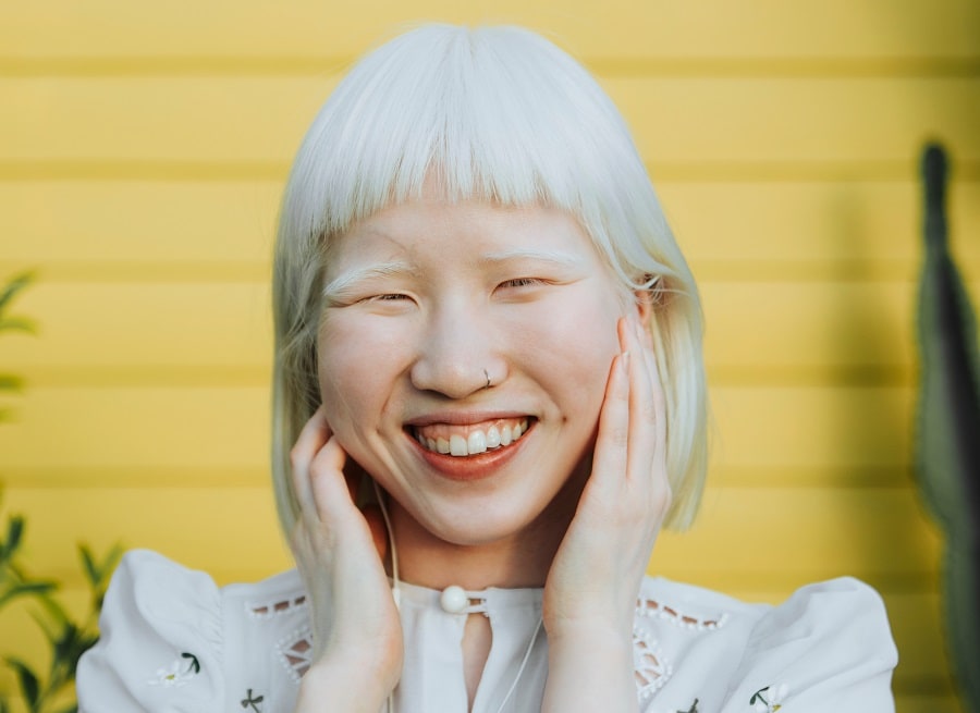 white blonde bob for Asian women