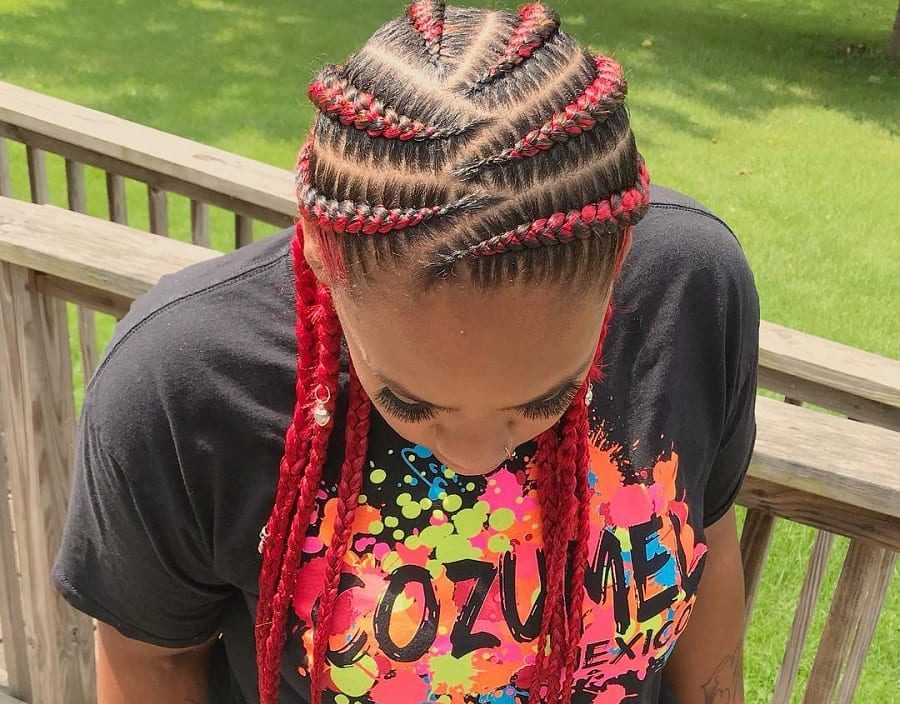 red feed in braids hairstyles 