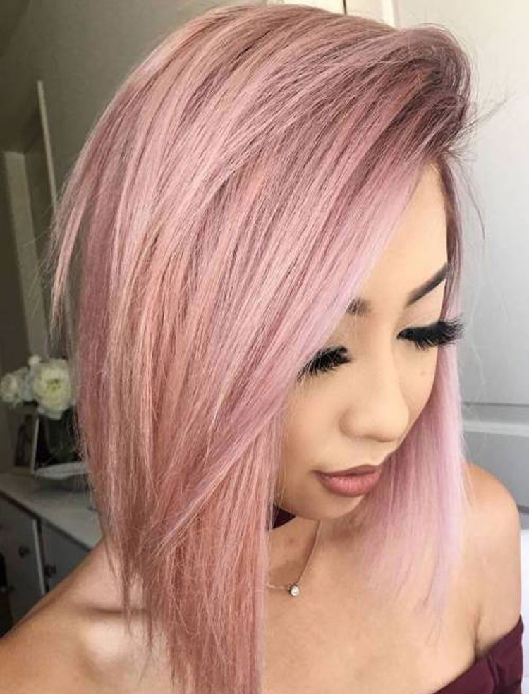 Pink Layered Bob Hairstyles for Assian Women