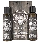 Viking Revolution Beard Wash & Beard Conditioner Set w/Argan & Jojoba Oils – Softens, Smooths & Strengthens Beard Growth - Natural Peppermint and Eucalyptus Scent - Beard Shampoo w/Beard Oil (5 oz)