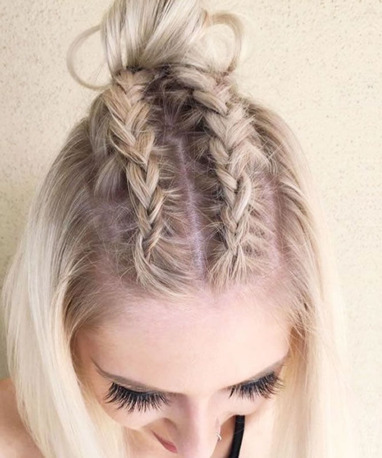 two braids blonde tone hair color