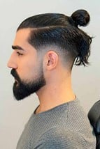 Oiled Man Bun with Minimal Fade